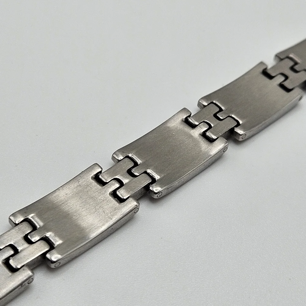 Stainless Steel Black Enamel Watch Link Men's Bracelet 9.25